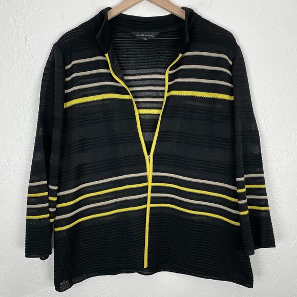 Ming Wang Black Yellow Stripe Single Clasp Cardigan Jacket Size Medium - Picture 1 of 4
